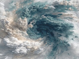 A vibrant image showcases dynamic clouds of blue and white, creating a sense of movement and atmospheric depth.