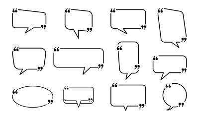 Obraz premium Collection of Outline Speech Bubbles with Quotation Marks. Quote box frame. Texting quote boxes and blank templates for text info. isolated on white background.