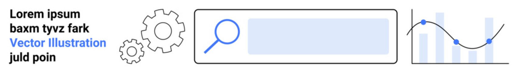 Obraz premium Search engine optimization, data analytics, technology tools, website performance, digital marketing, business strategy. Magnifying glass, gears and graph icons. Search engine optimization and data