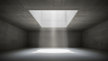 Minimalist Concrete Room with Skylight. Concept featuring concrete, skylight, interior, architecture, lighting.
