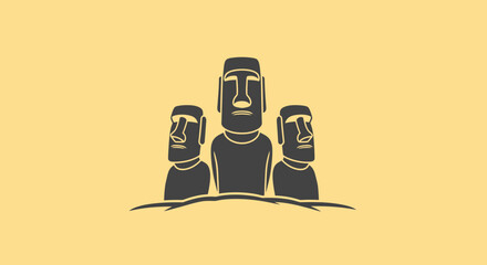 Moai Statues Easter Island Silhouettes, Light Yellow Background © Dinda