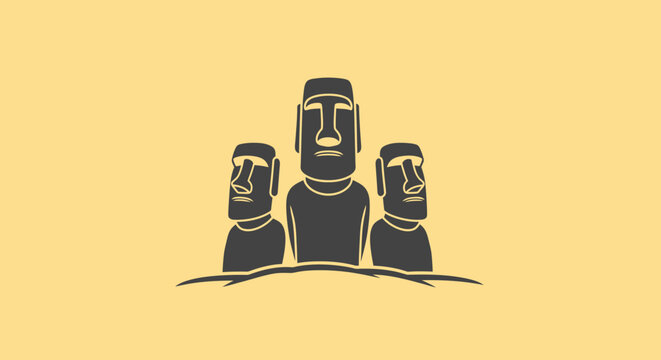 Moai Statues Easter Island Silhouettes, Light Yellow Background