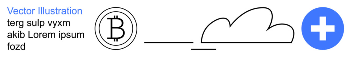 Obraz premium Cryptocurrency, blockchain, cloud storage, health technology, data security, digital transactions. Bitcoin symbol, cloud graphic and healthcare symbol. Blockchain and health technology concepts