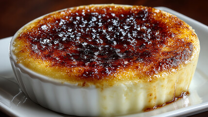 Savoring traditional french vanilla creme brulee with a caramelized crust