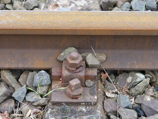 Rusty railroad tracks fastening system 
