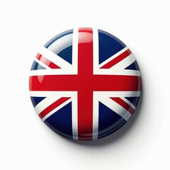 Obraz premium Round glossy badge displays Union Jack flag design. Simple emblem represents United Kingdom nation, identity, and patriotism. Useful for travel, news, or events.