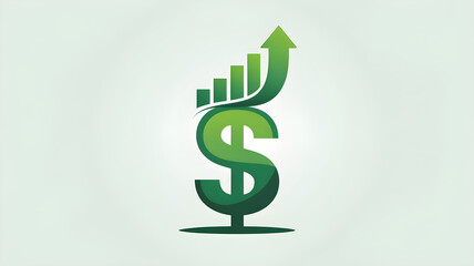 Green growing dollar sign with upward arrow graph, financial growth and profit concept, isolated PNG