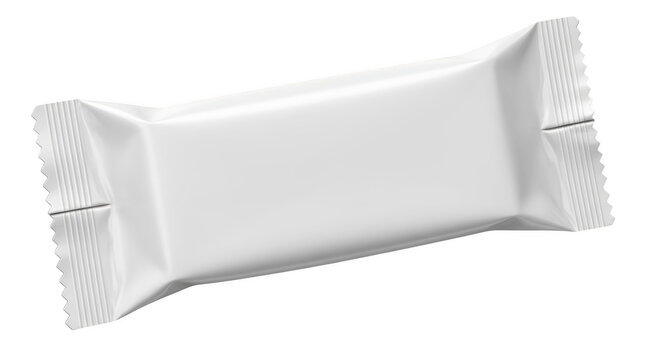 Realistic white blank flow pack food packaging mockup for snack isolated on transparent background