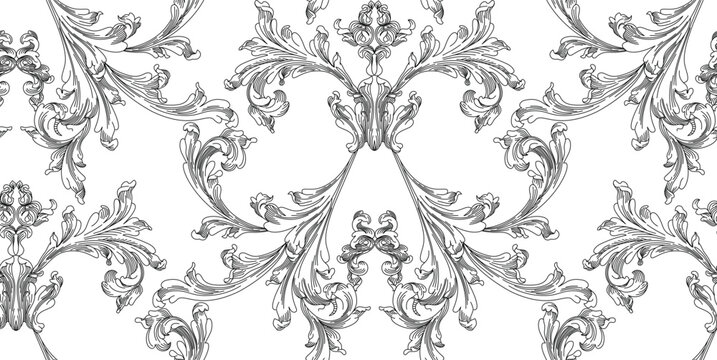Pattern of flowers and leaves with elements of Gothic ornament on a transparent background in vintage style	
