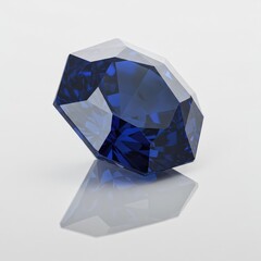 Exquisite deep blue sapphire gemstone, precision cut and highly polished, capturing light and reflecting luxury against a clean white surface ,mineral ,natural ,faceted