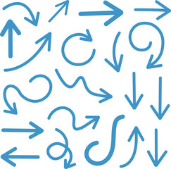 Hand Drawn Blue Arrows Collection in Doodle Style