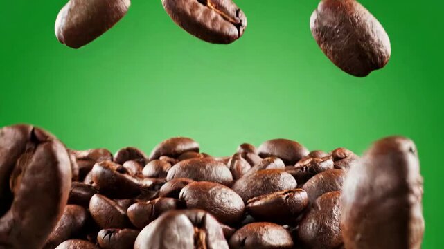 coffee beans on a green background video 
