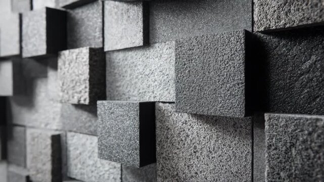 Medium shot of layered acoustic foam panels on wall highlighting textured surfaces designed to absorb sound and enhance privacy in indoor spaces
