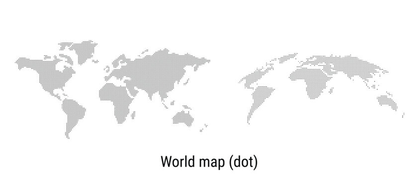 Dotted World Map Illustration in Black on White Background, vector