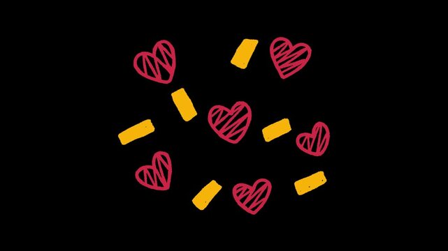 A colorful video featuring hand-drawn hearts and rectangles on a black background