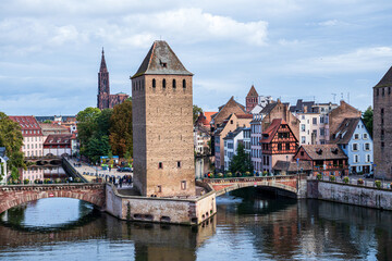 Obraz premium Strasbourg, medieval bridge Ponts Couverts is located in the historic district 