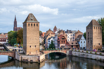 Obraz premium Strasbourg, medieval bridge Ponts Couverts is located in the historic district 