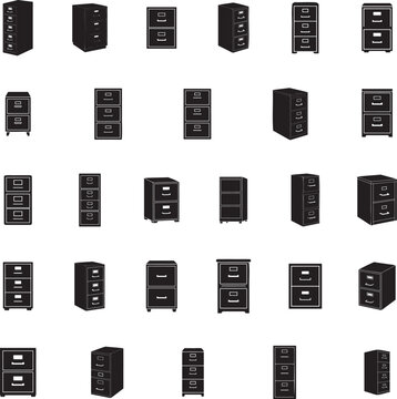 Filing cabinet silhouette isolated with white background