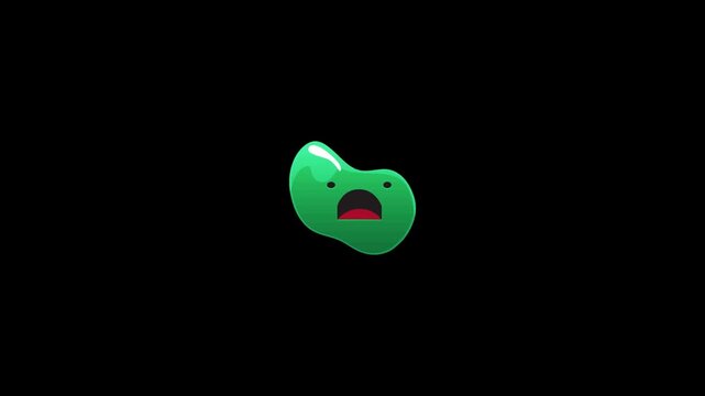 A video of a cartoon pickle with a sad face on a black background