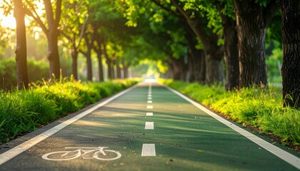 Obraz premium Scenic Bike Path Through Lush Greenery Perfect for Outdoor Activities and Ecotourism Concepts with Natural Sunlight.