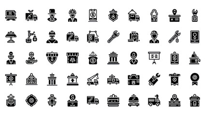Business and Industry Icons Set: Construction, Finance, Delivery, and Award Symbols