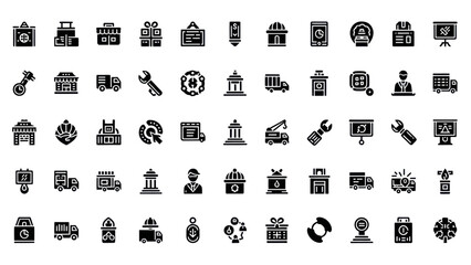 Business and Industry Icons Set: Construction, Logistics, Finance, Technology, and More