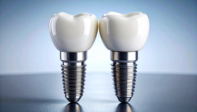 Tooth Implant Close Up Showing Dental Restorations for Oral Health and Reconstruction Procedures.