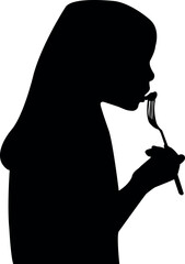 a girl eating food, silhouette vector