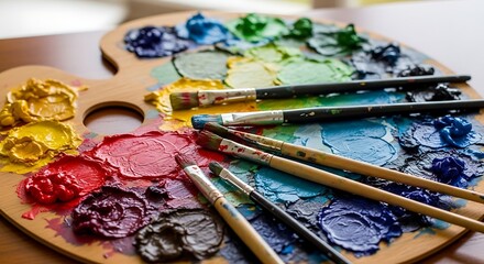 Obraz premium Artistic setup with paintbrushes on palette