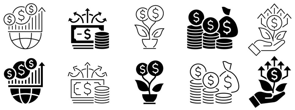 Global Economy icon set. Investment Icons. Economic Development. Editable stroke. Vector illustration