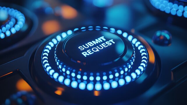 Dynamic Submit Request Button with Brilliant Blue Glow on Advanced Tech Interface