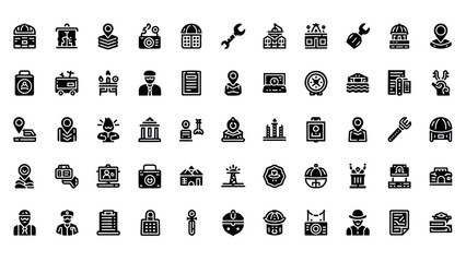 Collection of Business and Industry Icons: Finance, Construction, Technology, Law, Education