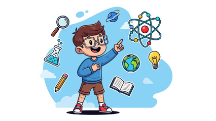Young student pointing at science symbols and elements of knowledge © Al