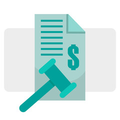 Financial law icon. Legal document symbol. Vector money paper. Justice gavel emblem.