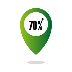 Seventy 70 percent. Sophisticated percentage illustration. Extraordinary emerald Vector. Professional monochromatic backgrounds.