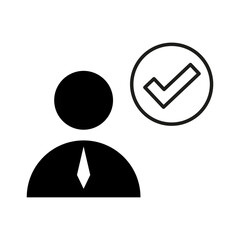 Verified user icon. Approved member symbol. Vector person profile. Account check emblem.