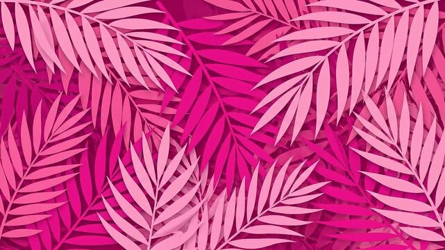Layered Paper Cut Palm Leaves in Pink Gradient Animation Tropical and Feminine Concept
