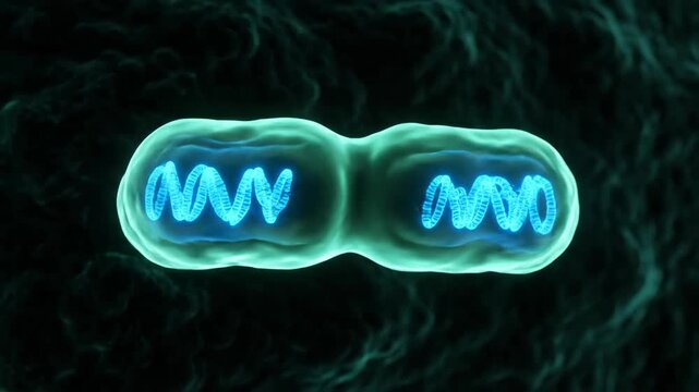 3D Animation of Rod-Shaped Bacteria Undergoing Cell Division with Visible DNA Replication