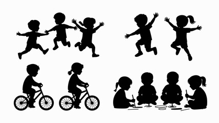 Obraz premium a collection of black silhouettes depicting children enjoying various playful activities such as jumping riding bicycles and sitting together high quality professional detailed modern elegant stylish