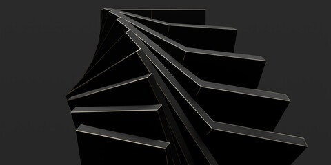 Abstract 3d background with black geometric Blocks with Golden Edges on Dark Background