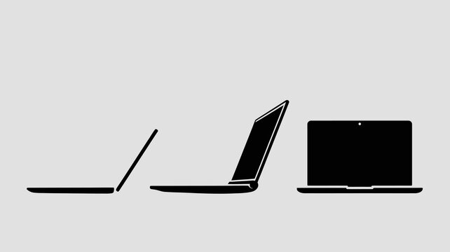 a minimalist depiction of three laptop computers in varying degrees of openness against a plain light gray background high quality professional detailed modern elegant stylish clean