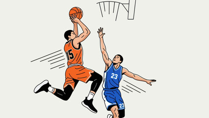 Basketball action player shooting with opponent attempting to block shot © Deb