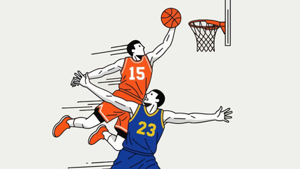Basketball player jumping for slam dunk in a dynamic illustration © dadaguson