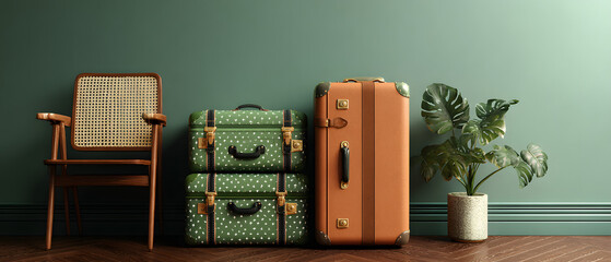 Two suitcases contrasting colors travel luggage minimal