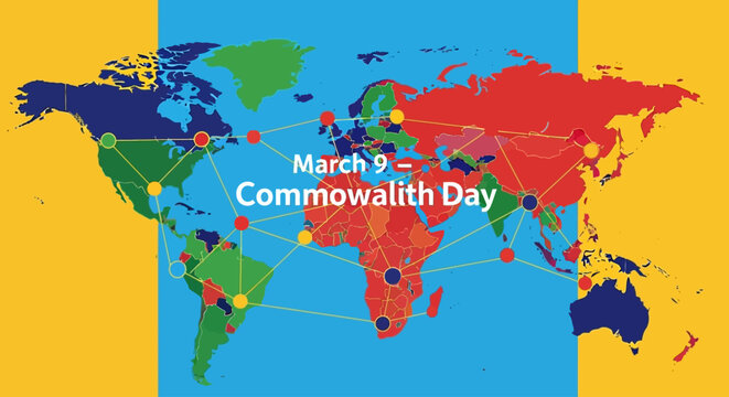 Vibrant world map celebrating Commonwealth Day on March 9