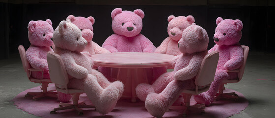 Pastel teddy bears gathered cozy lifestyle minimal