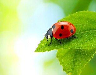 Fototapeta premium Ladybug on a Green Leaf Closeup.