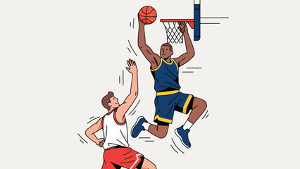 Basketball player performing a slam dunk in vector graphic illustration © Depadepo