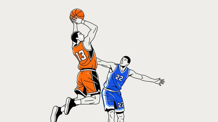 Basketball player shooting with defender illustration sport action competition © Depadepo