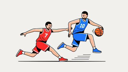 Fototapeta premium Basketball players dribbling running and reaching for the ball illustration